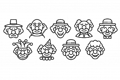 Clown icons set, outline style Product Image 1