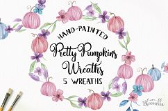 Pretty Pumpkin Harvest Pink Blue Watercolor Clipart Wreaths Product Image 1
