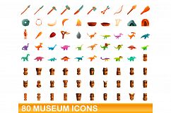 80 museum icons set, cartoon style Product Image 1