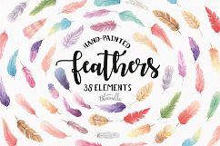 Feathers 38 Elements Watercolor Pretty Boho Mix Colourful Product Image 1