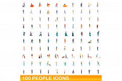 100 people icons set, cartoon style Product Image 1