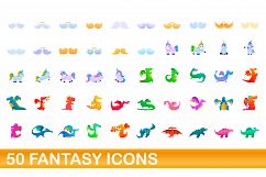 50 fantasy icons set, cartoon style Product Image 1