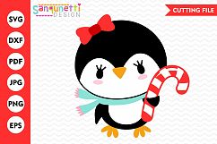 Penguin with candy cane SVG, Candy cane SVG, Winter svg Product Image 1