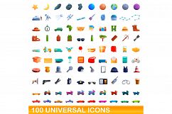 100 universal icons set, cartoon style Product Image 1