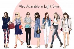 Fashion illustration clipart -Girls with Phones 2 -Dark Skin Product Image 4