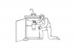 Plumber In Working Overall Fixing Sink Vector Product Image 1