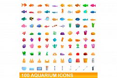 100 aquarium icons set, cartoon style Product Image 1