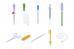 Catheter icons set, isometric style Product Image 1