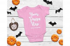 Halloween Newborn Pink Blank Baby Bodysuit Mock Up Display Product Image 1