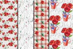 Watercolor Poppies seamless digital paper pack Product Image 4