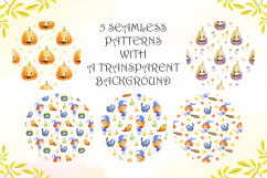 Little witches. Halloween watercolor clip arts and seamless Product Image 7