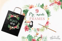 Tropical Watercolor Clipart Frames Border Flamingo Flowers Hibiscus Product Image 3