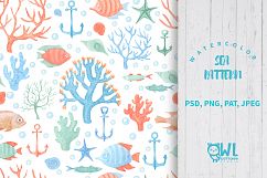 Sea Life Watercolor Seamless Pattern Product Image 1