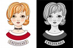 Redhead Girl. Avatar. Colorful/ Black and white. Eps/Ai/Jpeg/Png Product Image 1