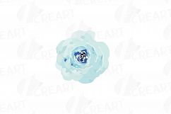Watercolor Pink and Blue Roses and leafs clip art pack, png Product Image 7