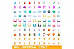 100 universal icons set, cartoon style Product Image 1