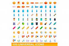 100 universal icons set, cartoon style Product Image 1