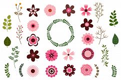  Pink wedding flowers clipart, Mod retro floral set Product Image 1