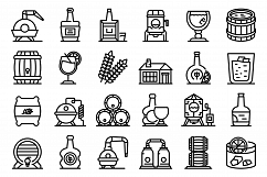 Bourbon icons set, outline style Product Image 1