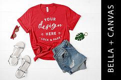 Red Bella Canvas 3001 T Shirt Mockup Tshirt Mock Up Flat Lay Product Image 1