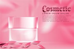 cream jar cosmetic products ad, with pink petal rose backgro Product Image 1
