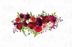 Boho Burgundy Red Watercolor clip art, floral bouquets png Product Image 4