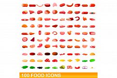 100 food icons set, cartoon style Product Image 1