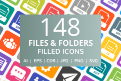 148 Files &amp; Folders Filled Round Corner Icons Product Image 1