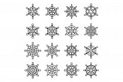 Ship wheel element icons set, outline style Product Image 1