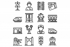 Electric train driver icons set, outline style Product Image 1