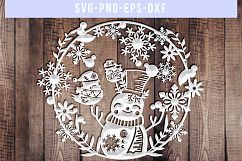 Winter SVG Cut File, Snowflake Papercut, Snowman Laser Cut Product Image 1