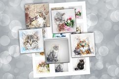Vintage Cats, Digital Collage Sheet, 2x2 inch Printable Product Image 2