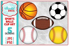 Sports Balls Clip Art - Baseball/Football/Soccer/Basketball Product Image 2