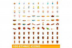 100 ethnic icons set, cartoon style Product Image 1