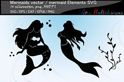 Mermaid silhouette / water girls / High Quality / beauty girl silhouette / mermaid vector / mermaid vector / EPS / PNG / SVG / DXf / mermaid elements Product Image 2