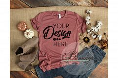 Fall Flat Lay T-shirt Mockup Bella Canvas 3001 Heather Mauve Product Image 1