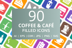 90 Coffee &amp; Cafe Filled Round Corner Icons Product Image 1