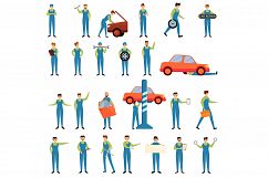 Car mechanic icons set, cartoon style Product Image 1