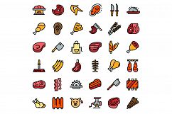 Meat icons set line color vector Product Image 1