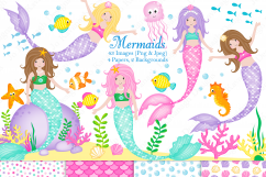 Mermaids, Mermaid graphics &amp; Illustrations, Under the sea Product Image 1