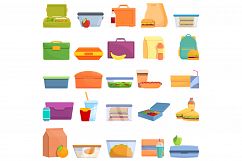 Lunch icons set, cartoon style Product Image 1