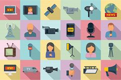 TV presenter icons set, flat style Product Image 1