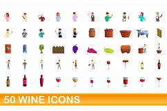 50 wine icons set, cartoon style Product Image 1