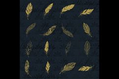 16 Gold Glitter Feather Overlay Clip Arts, Boho Feather Product Image 8
