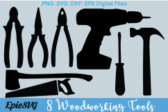 Woodworking Tools | .SVG .DXF | clipart Vector Graphic Tools Saw Axe Drill Silhouette Cameo Cricut Digital Download Product Image 1
