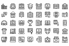 Distance education icons set, outline style Product Image 1