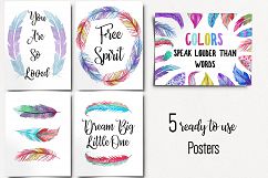 Watercolor Feathers Clipart, Pattern, Poster Collection Product Image 3