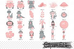Soft Pink and Grey safari clipart, Baby girl shower party Product Image 2