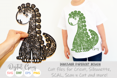 Dinosaur Zentangle paper cut design SVG / DXF / EPS files Product Image 1