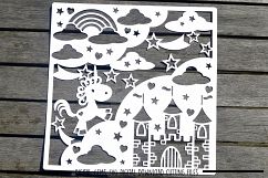 Unicorn and castle paper cut SVG / DXF / EPS files Product Image 4